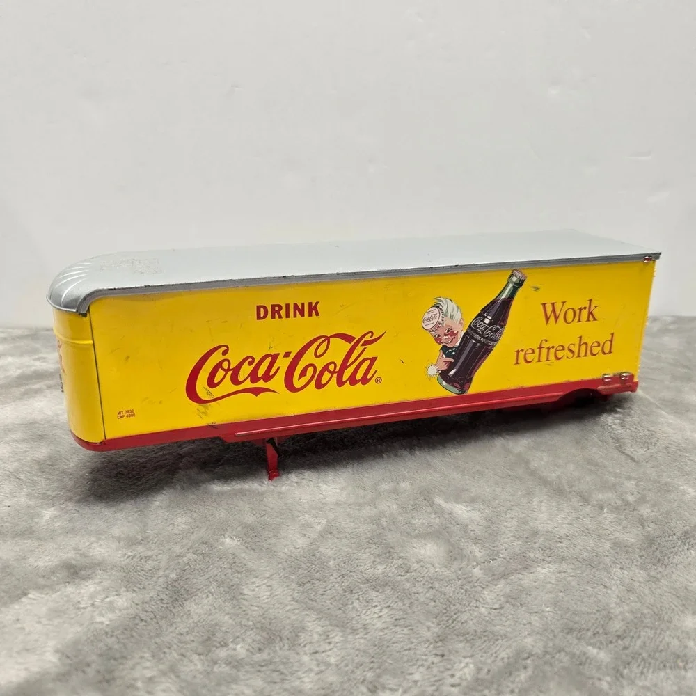 Vintage Coca-Cola Sprite Boy Work Refreshed Metal‎ Semi Trailer Toy Yellow Red